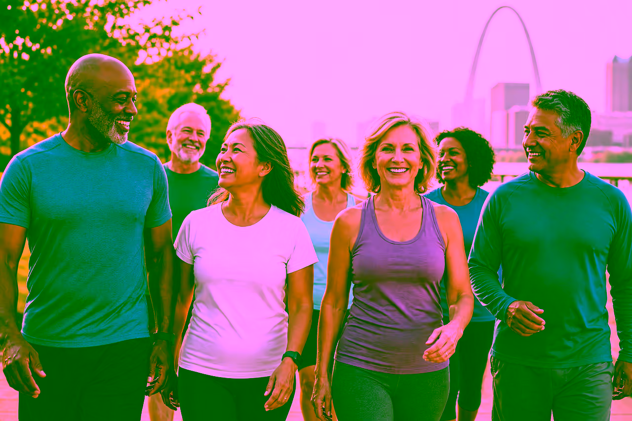 Diverse group of confident middle-aged and older adults enjoying improved wellness