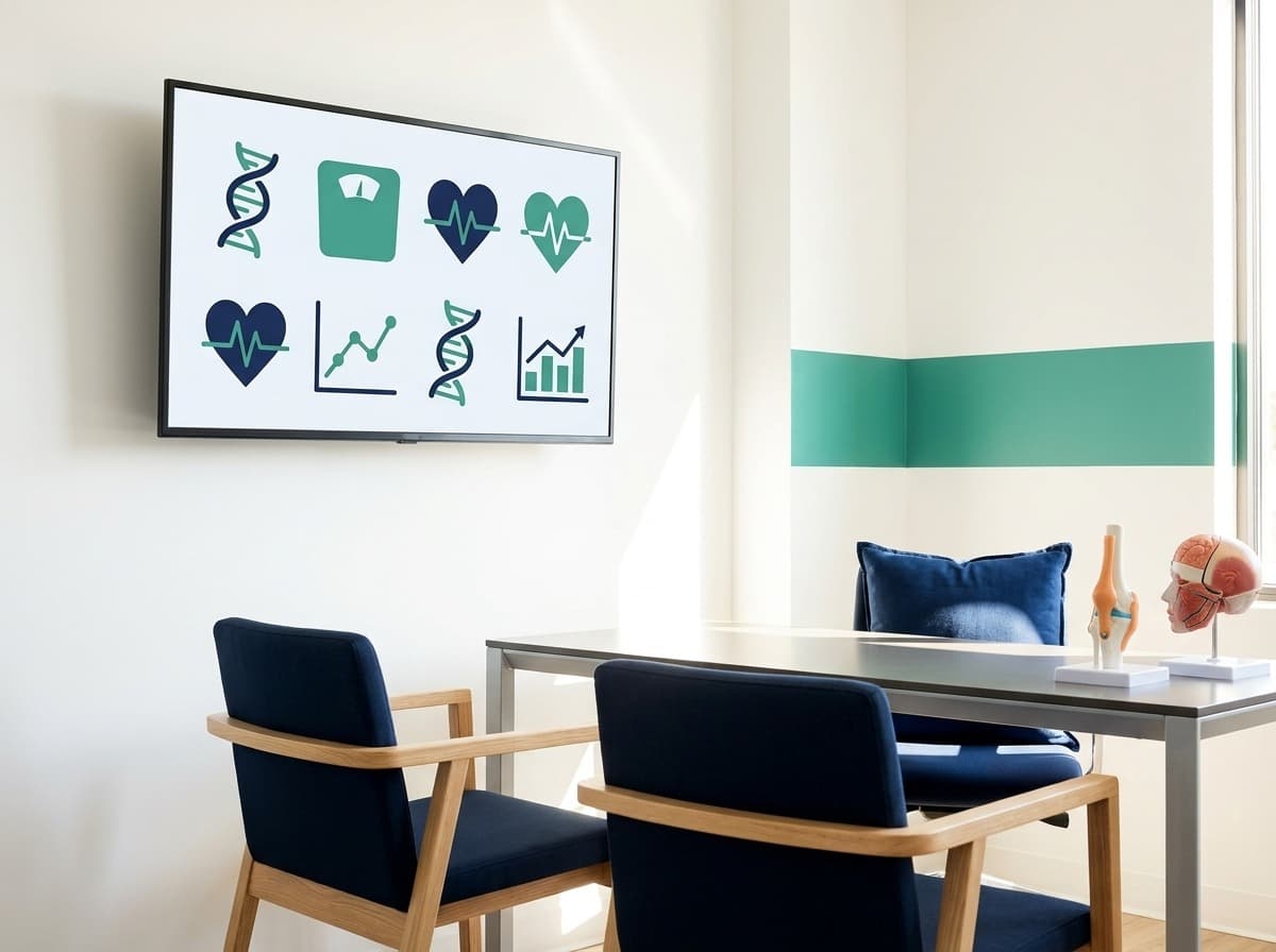 Consultation room with a wellness-metrics display — the Simply Health Method at Simply Health Integrated Medical in St. Louis
