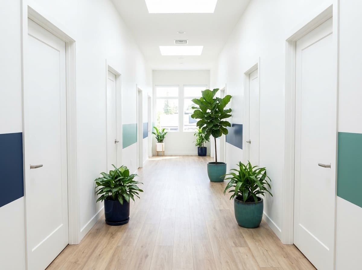 Bright clinic hallway — patient care at Simply Health Integrated Medical in St. Louis