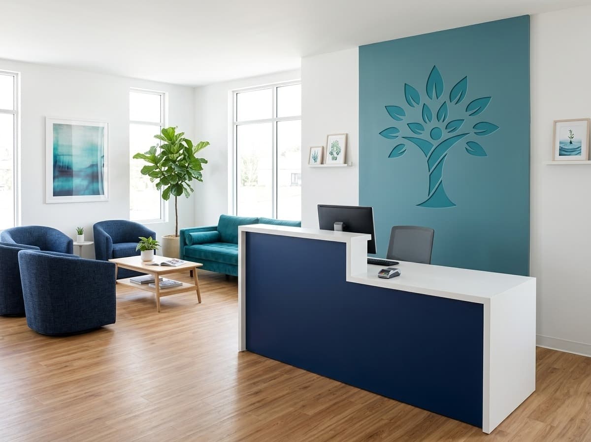 Bright reception and waiting area — Clayton at Simply Health Integrated Medical in St. Louis