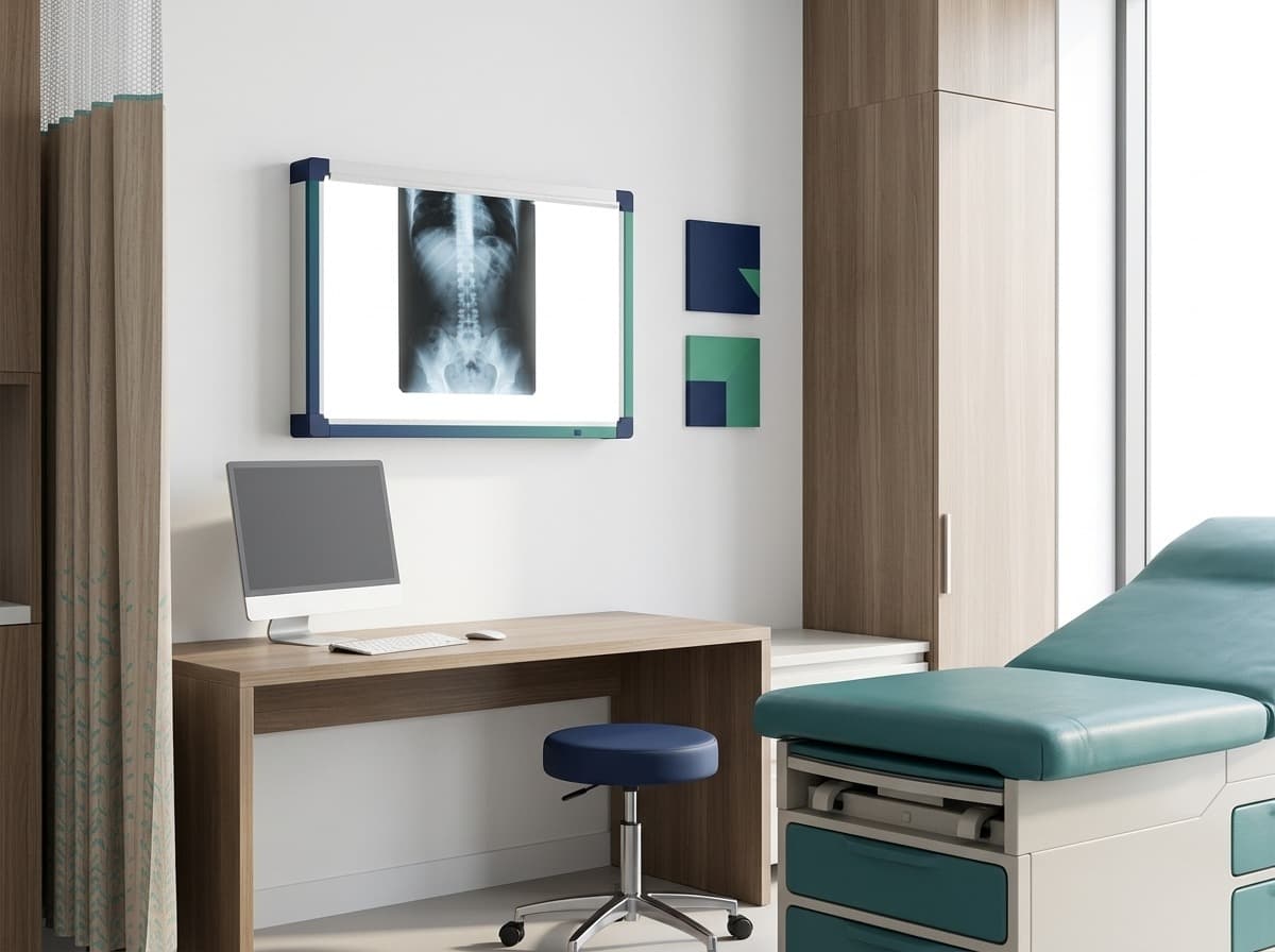 Exam room with a spine imaging view box — chronic neck pain care at Simply Health Integrated Medical in St. Louis