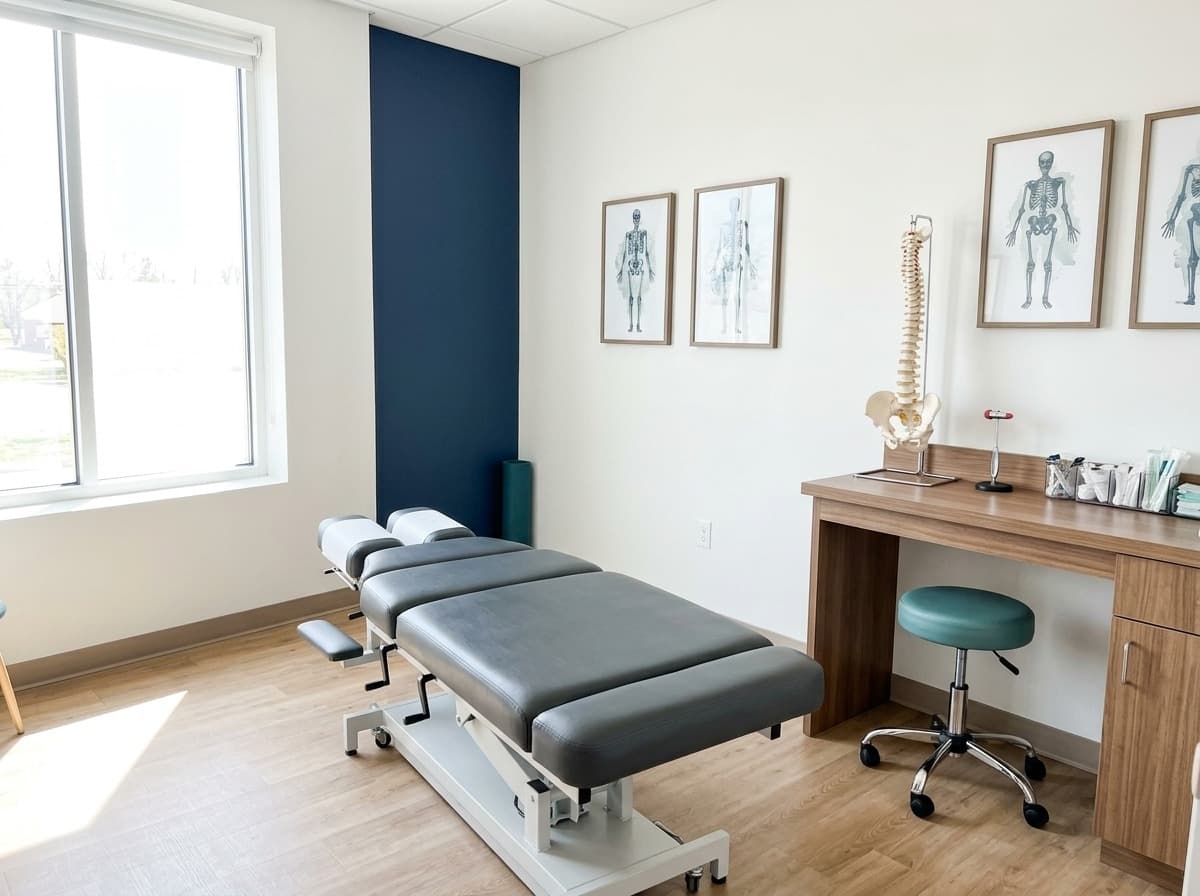 Exam room with a spine model — spinal decompression care at Simply Health Integrated Medical in St. Louis
